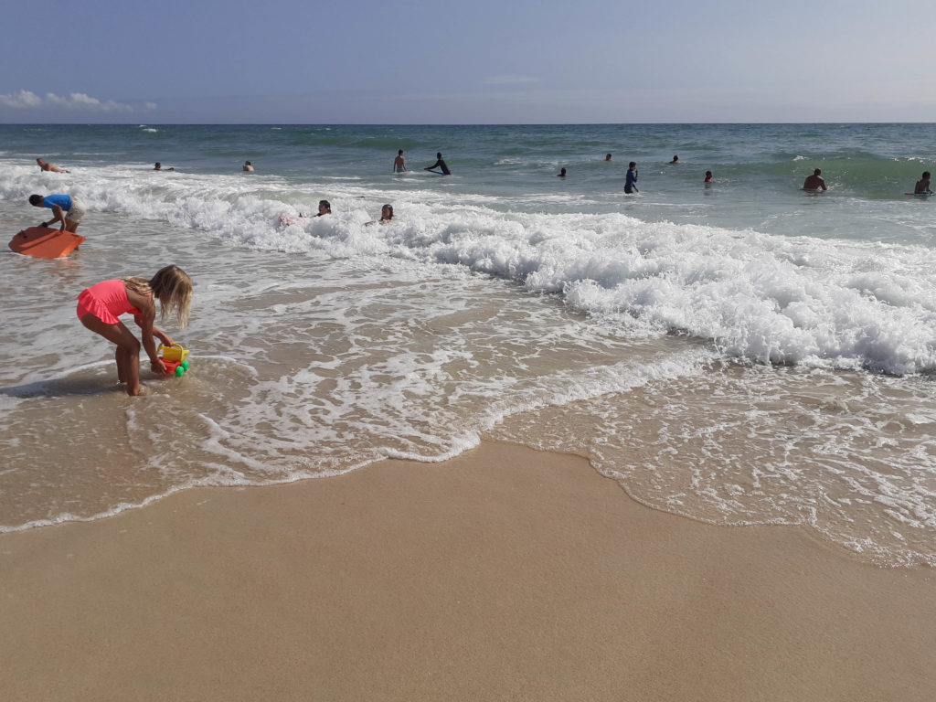 scène de baignade à la mer ensoleillée